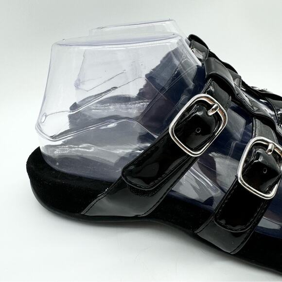 Vionic Misa Strappy Buckle Slide Sandals Black Patent Sz 6 Minimal Office Dressy - Picture 4 of 11